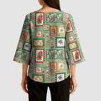 Aussie Birds Christmas La La Land Kimono Sleeve Blouse Green Vintage Stamp Edition - Aussie Hoodie
