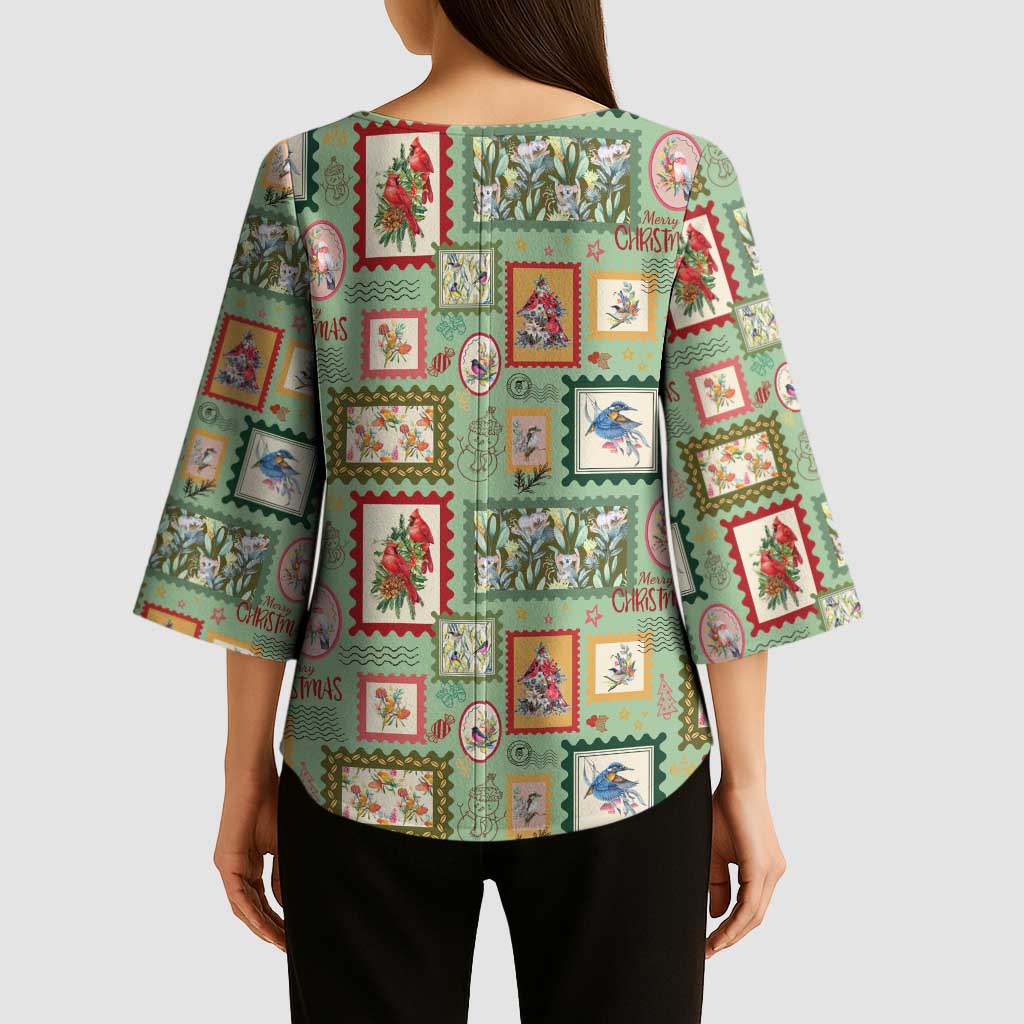 Aussie Birds Christmas La La Land Kimono Sleeve Blouse Green Vintage Stamp Edition - Aussie Hoodie