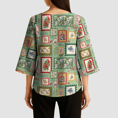Aussie Birds Christmas La La Land Kimono Sleeve Blouse Green Vintage Stamp Edition - Aussie Hoodie