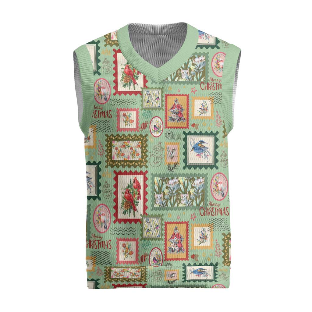 Aussie Birds Christmas La La Land Christmas Knitted V-Neck Vest Green Vintage Stamp Edition - Aussie Hoodie