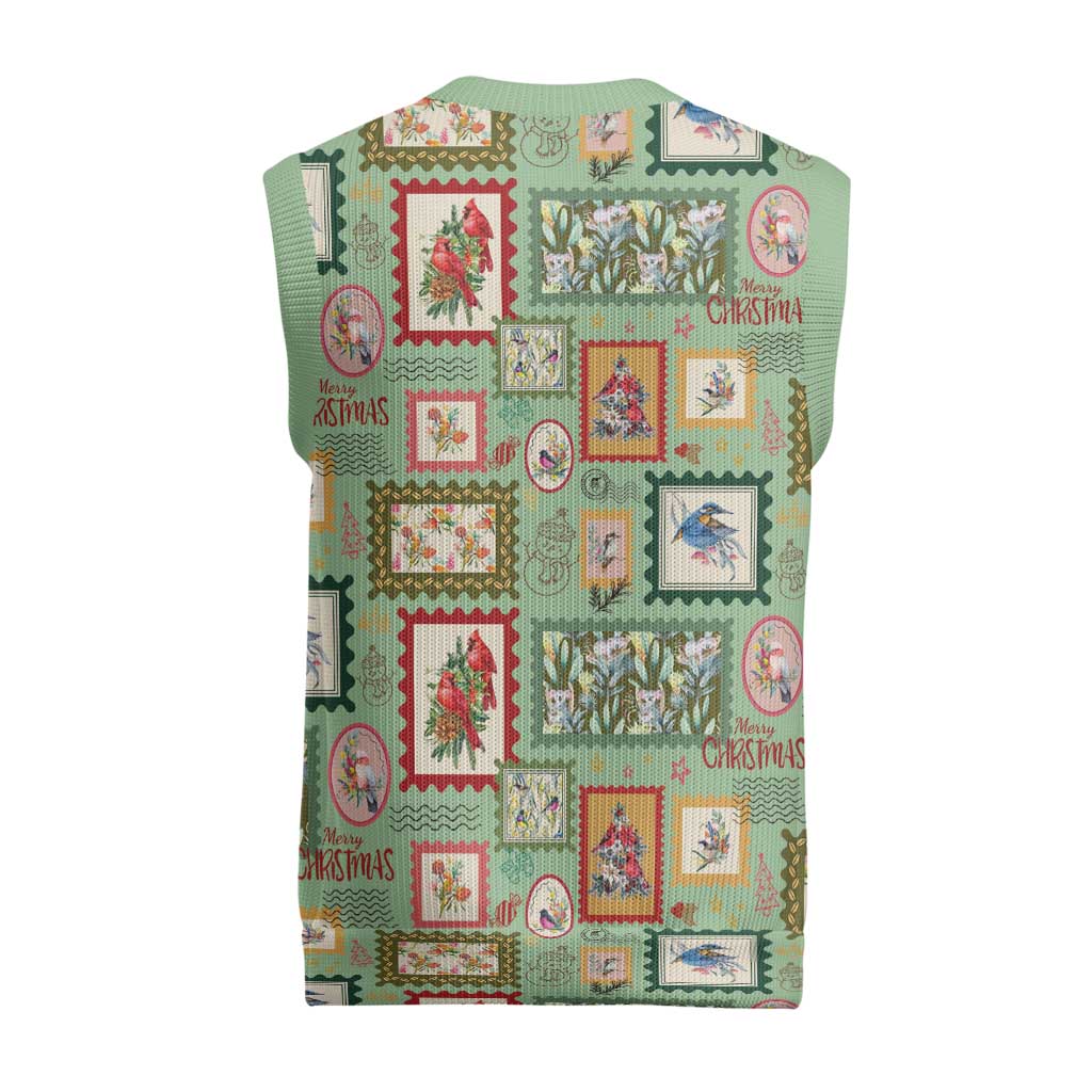Aussie Birds Christmas La La Land Christmas Knitted V-Neck Vest Green Vintage Stamp Edition - Aussie Hoodie