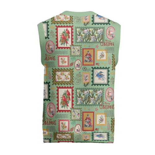 Aussie Birds Christmas La La Land Christmas Knitted V-Neck Vest Green Vintage Stamp Edition - Aussie Hoodie