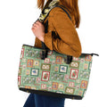 Aussie Birds Christmas La La Land Leather Tote Bag Green Vintage Stamp Edition - Aussie Hoodie