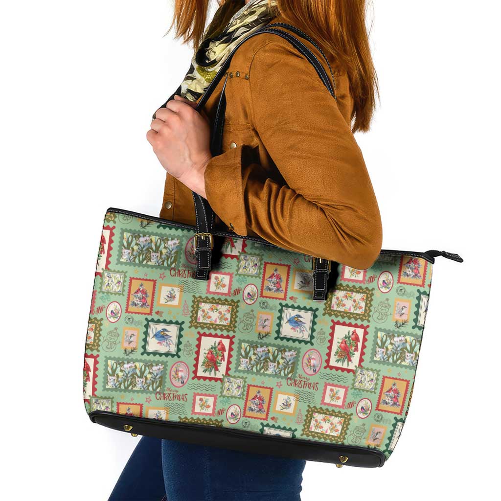 Aussie Birds Christmas La La Land Leather Tote Bag Green Vintage Stamp Edition - Aussie Hoodie