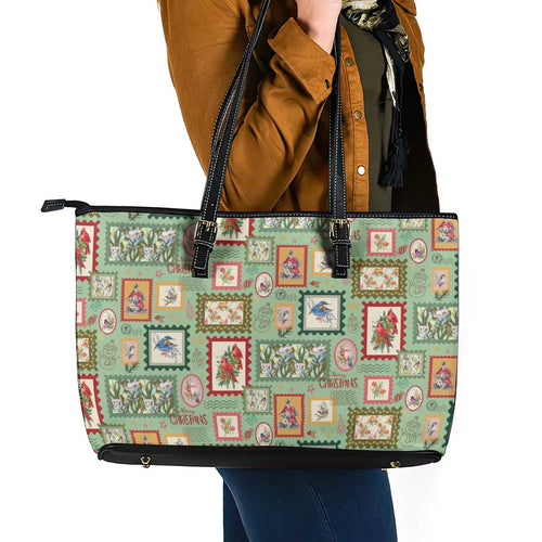 Aussie Birds Christmas La La Land Leather Tote Bag Green Vintage Stamp Edition - Aussie Hoodie