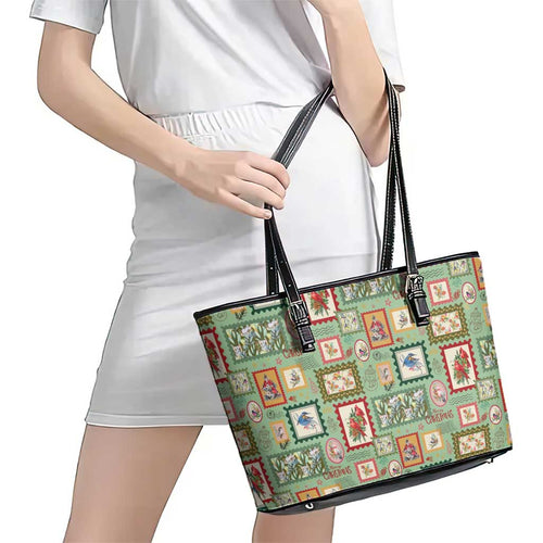Aussie Birds Christmas La La Land Leather Tote Bag Green Vintage Stamp Edition - Aussie Hoodie