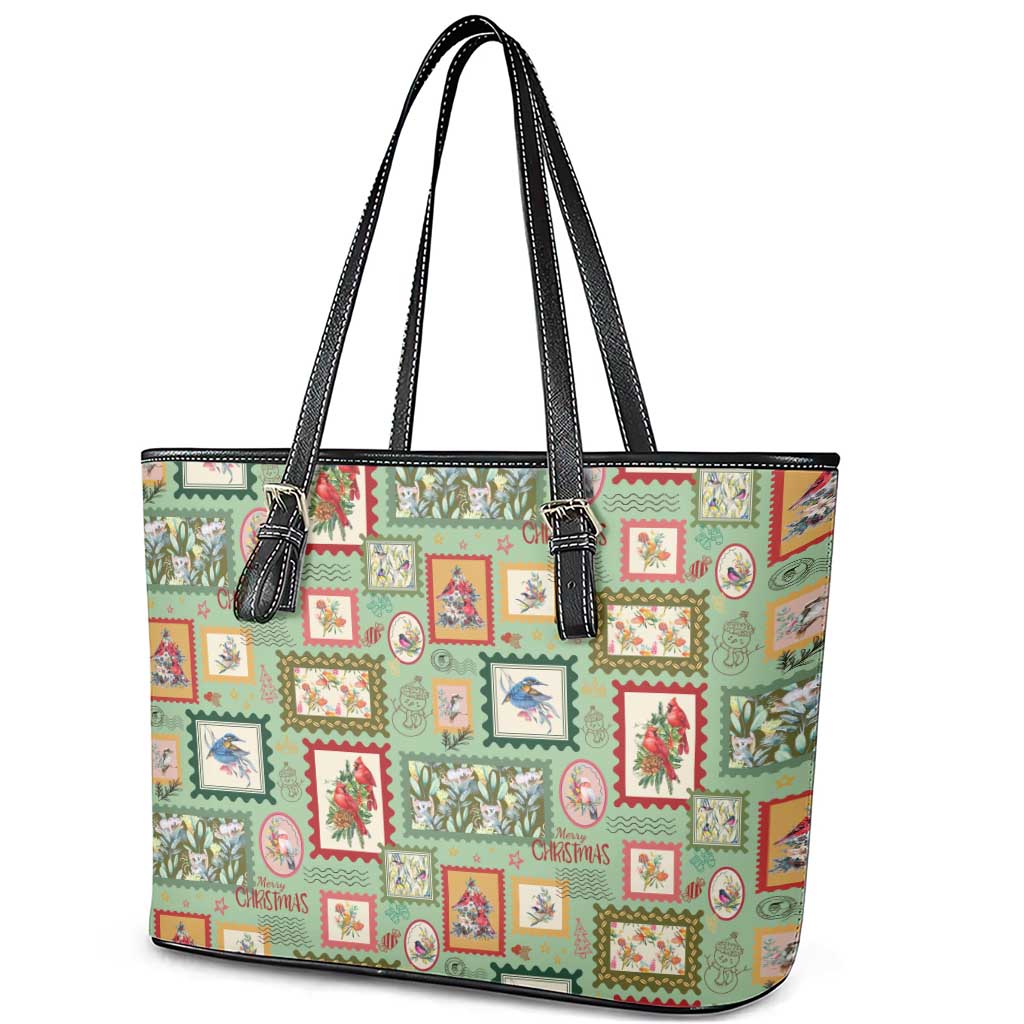 Aussie Birds Christmas La La Land Leather Tote Bag Green Vintage Stamp Edition - Aussie Hoodie