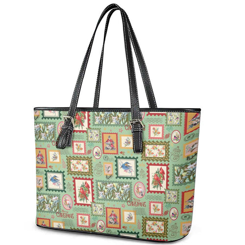Aussie Birds Christmas La La Land Leather Tote Bag Green Vintage Stamp Edition - Aussie Hoodie