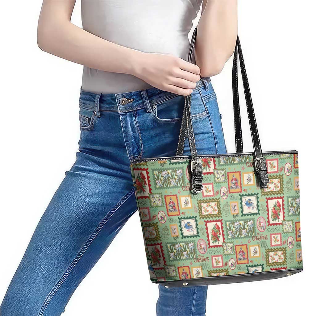 Aussie Birds Christmas La La Land Leather Tote Bag Green Vintage Stamp Edition - Aussie Hoodie