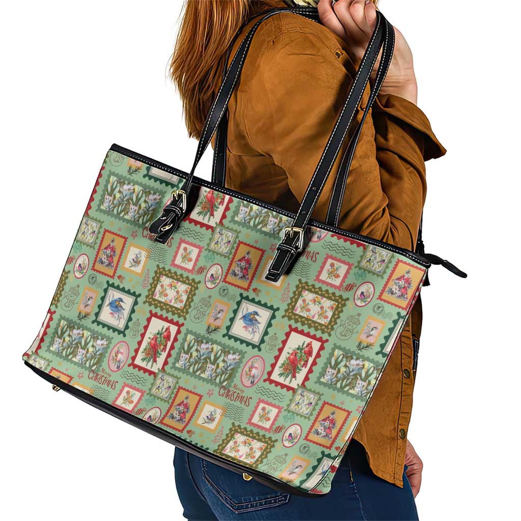Aussie Birds Christmas La La Land Leather Tote Bag Green Vintage Stamp Edition - Aussie Hoodie