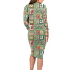 Aussie Birds Christmas La La Land Long Sleeve Bodycon Dress Green Vintage Stamp Edition - Aussie Hoodie