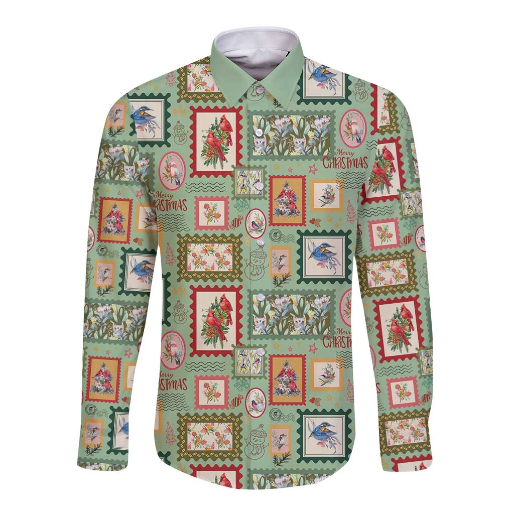 Aussie Birds Christmas La La Land Long Sleeve Button Shirt Green Vintage Stamp Edition - Aussie Hoodie
