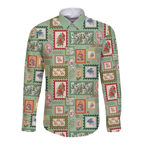 Aussie Birds Christmas La La Land Long Sleeve Button Shirt Green Vintage Stamp Edition - Aussie Hoodie