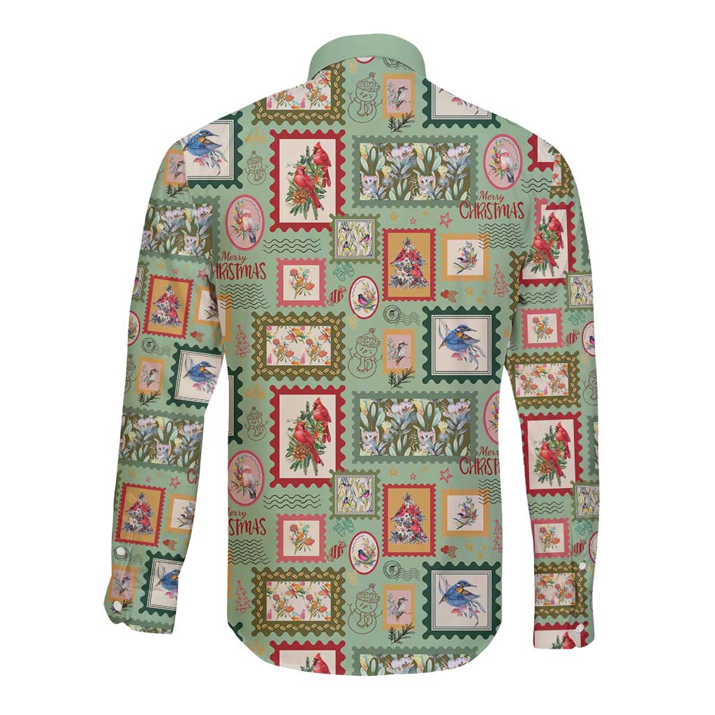 Aussie Birds Christmas La La Land Long Sleeve Button Shirt Green Vintage Stamp Edition - Aussie Hoodie