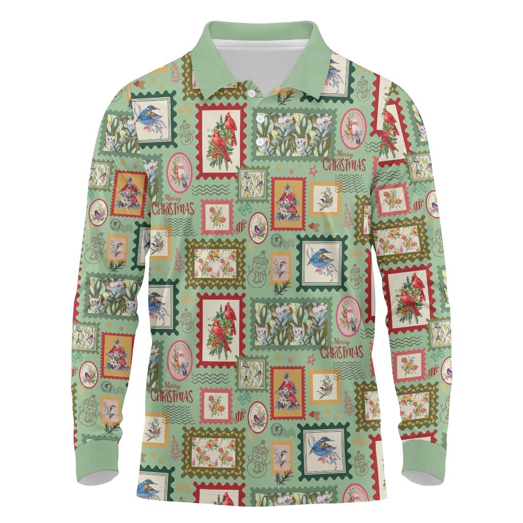 Aussie Birds Christmas La La Land Long Sleeve Polo Shirt Green Vintage Stamp Edition - Aussie Hoodie