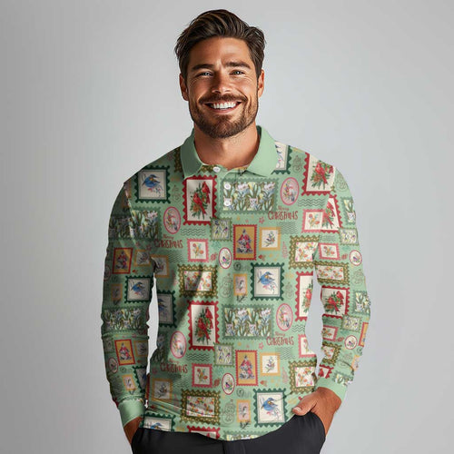 Aussie Birds Christmas La La Land Long Sleeve Polo Shirt Green Vintage Stamp Edition - Aussie Hoodie