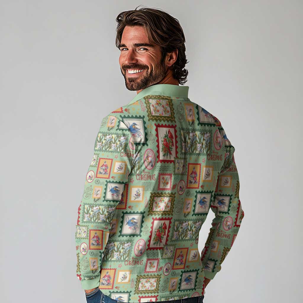 Aussie Birds Christmas La La Land Long Sleeve Polo Shirt Green Vintage Stamp Edition - Aussie Hoodie