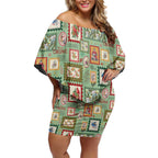 Aussie Birds Christmas La La Land Off Shoulder Short Dress Green Vintage Stamp Edition - Aussie Hoodie