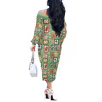 Aussie Birds Christmas La La Land Off The Shoulder Long Sleeve Dress Green Vintage Stamp Edition - Aussie Hoodie
