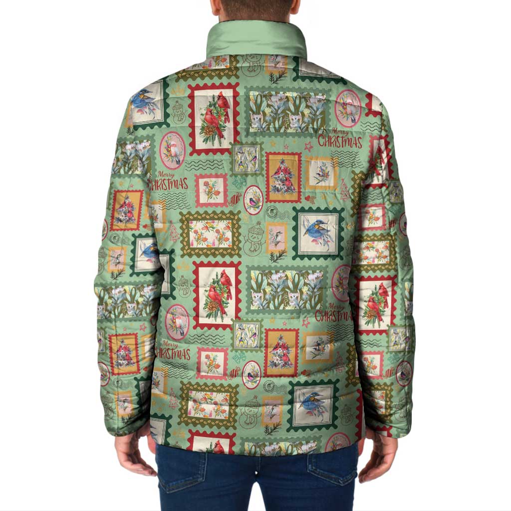 Aussie Birds Christmas La La Land Padded Jacket Green Vintage Stamp Edition - Aussie Hoodie