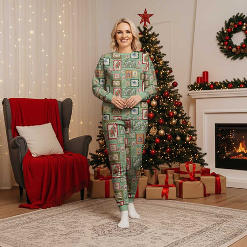 Aussie Birds Christmas La La Land Christmas Pajama Set Green Vintage Stamp Edition - Aussie Hoodie