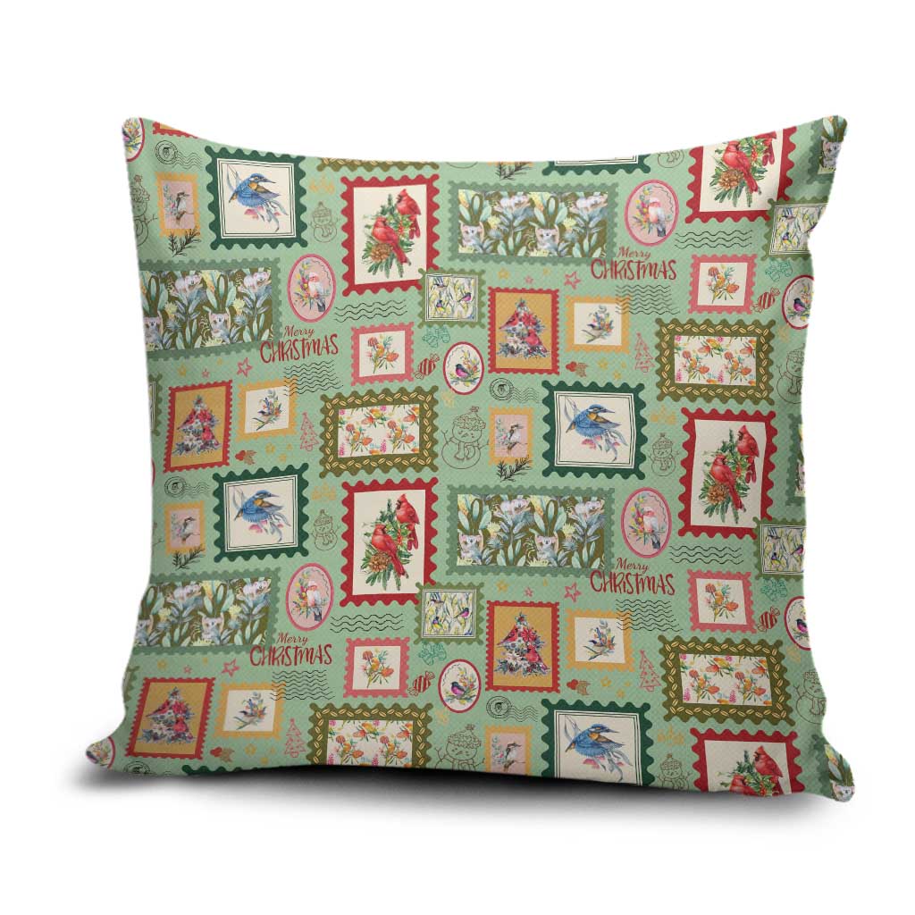 Aussie Birds Christmas La La Land Pillow Cover Green Vintage Stamp Edition - Aussie Hoodie