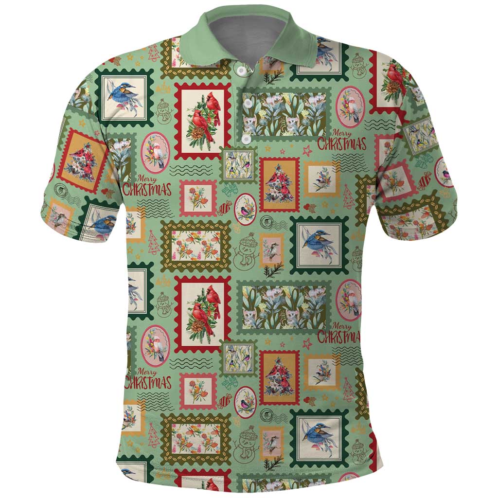 Aussie Birds Christmas La La Land Polo Shirt Green Vintage Stamp Edition - Aussie Hoodie