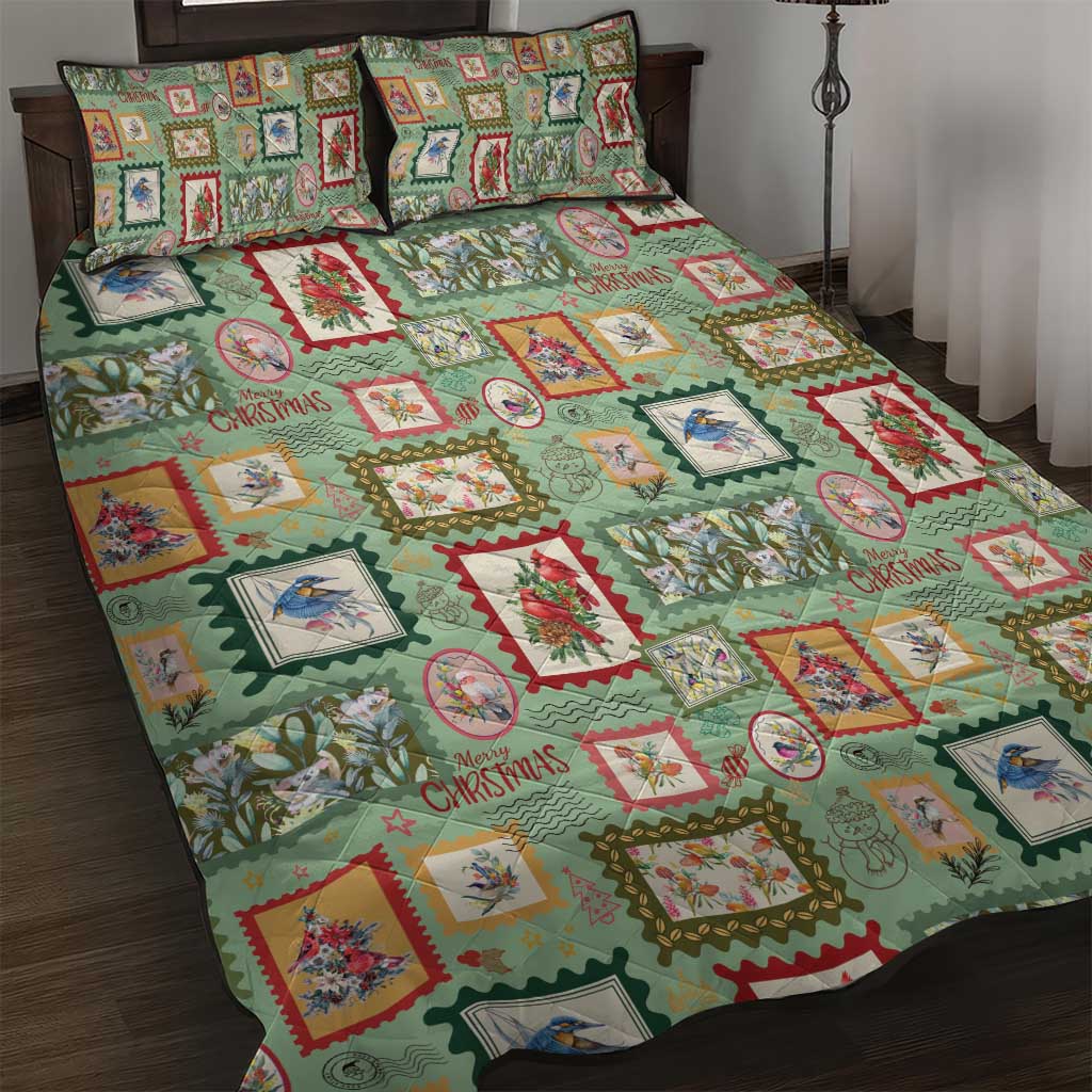 Aussie Birds Christmas La La Land Quilt Bed Set Green Vintage Stamp Edition - Aussie Hoodie