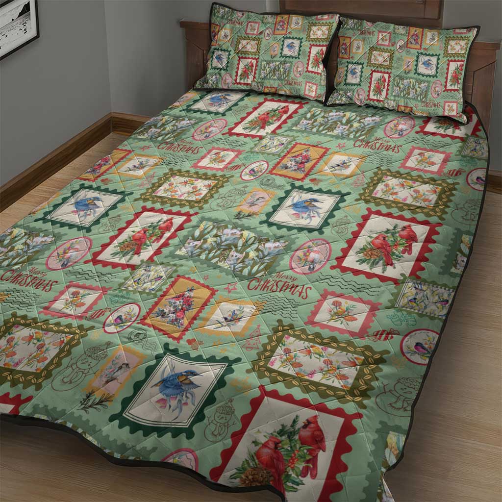 Aussie Birds Christmas La La Land Quilt Bed Set Green Vintage Stamp Edition - Aussie Hoodie