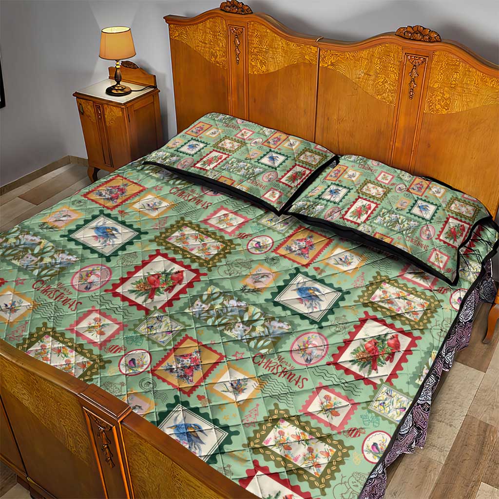 Aussie Birds Christmas La La Land Quilt Bed Set Green Vintage Stamp Edition - Aussie Hoodie