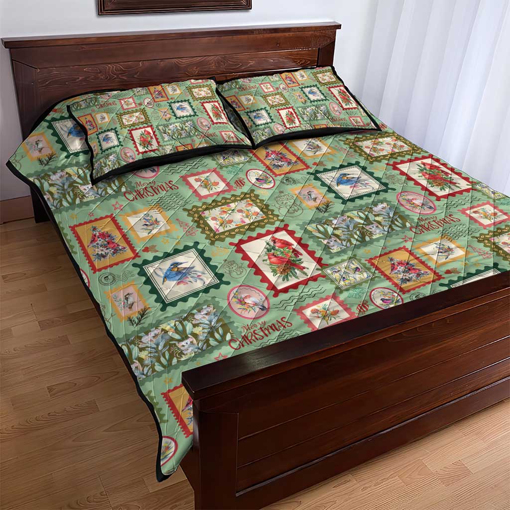 Aussie Birds Christmas La La Land Quilt Bed Set Green Vintage Stamp Edition - Aussie Hoodie