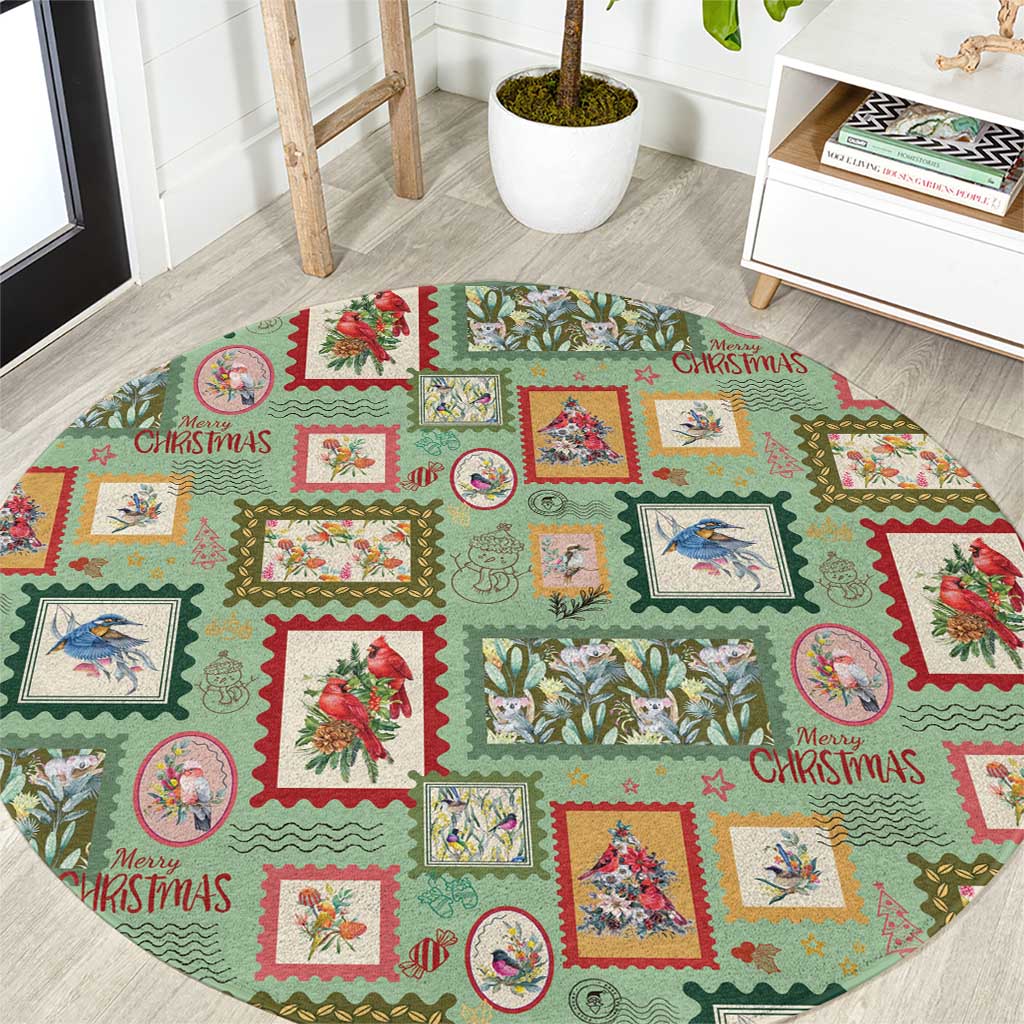 Aussie Birds Christmas La La Land Round Carpet Green Vintage Stamp Edition - Aussie Hoodie