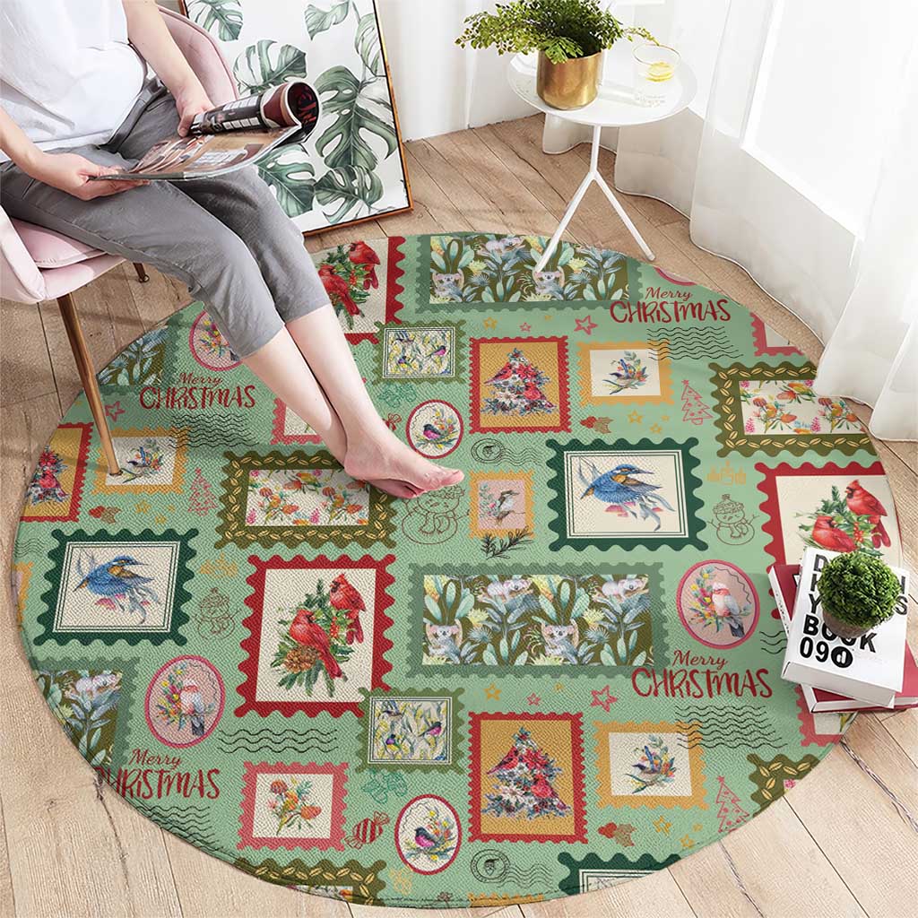 Aussie Birds Christmas La La Land Round Carpet Green Vintage Stamp Edition - Aussie Hoodie