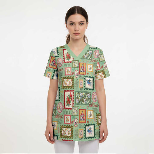 Aussie Birds Christmas La La Land Scrub Top Green Vintage Stamp Edition - Aussie Hoodie