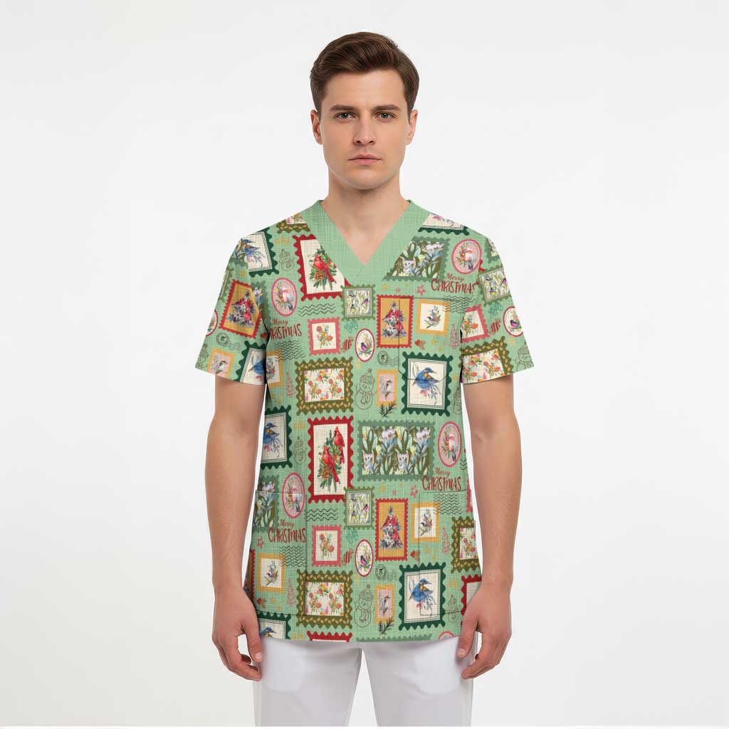 Aussie Birds Christmas La La Land Scrub Top Green Vintage Stamp Edition - Aussie Hoodie