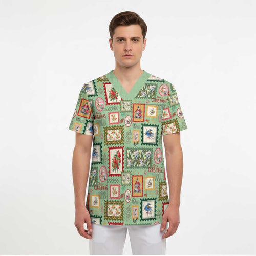 Aussie Birds Christmas La La Land Scrub Top Green Vintage Stamp Edition - Aussie Hoodie