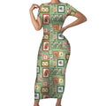 Aussie Birds Christmas La La Land Short Sleeve Bodycon Dress Green Vintage Stamp Edition - Aussie Hoodie