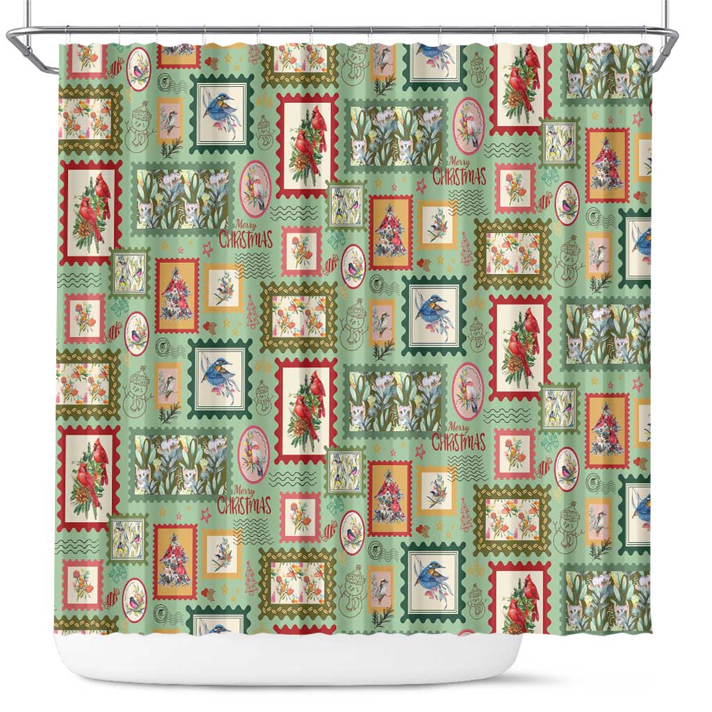 Aussie Birds Christmas La La Land Shower Curtain Green Vintage Stamp Edition - Aussie Hoodie