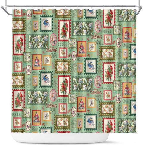 Aussie Birds Christmas La La Land Shower Curtain Green Vintage Stamp Edition - Aussie Hoodie
