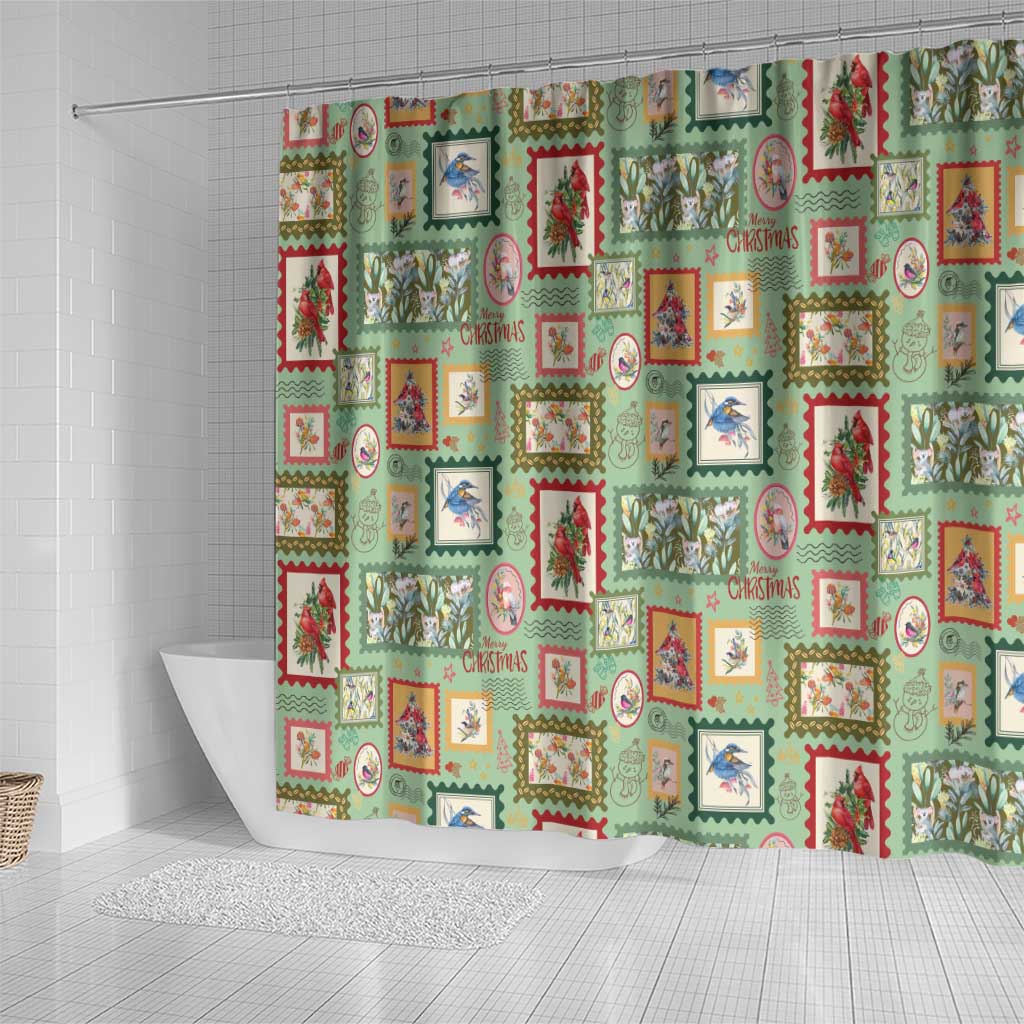 Aussie Birds Christmas La La Land Shower Curtain Green Vintage Stamp Edition - Aussie Hoodie