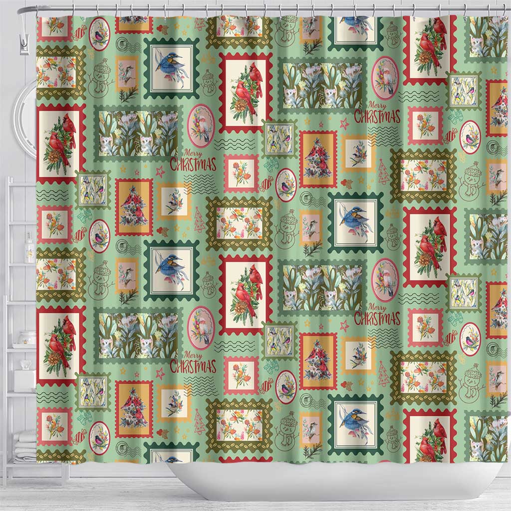 Aussie Birds Christmas La La Land Shower Curtain Green Vintage Stamp Edition - Aussie Hoodie