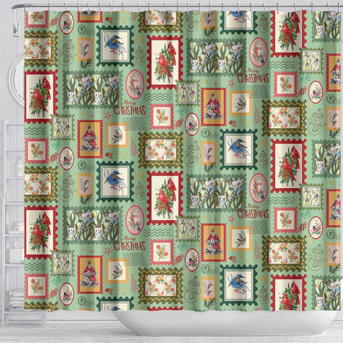 Aussie Birds Christmas La La Land Shower Curtain Green Vintage Stamp Edition - Aussie Hoodie