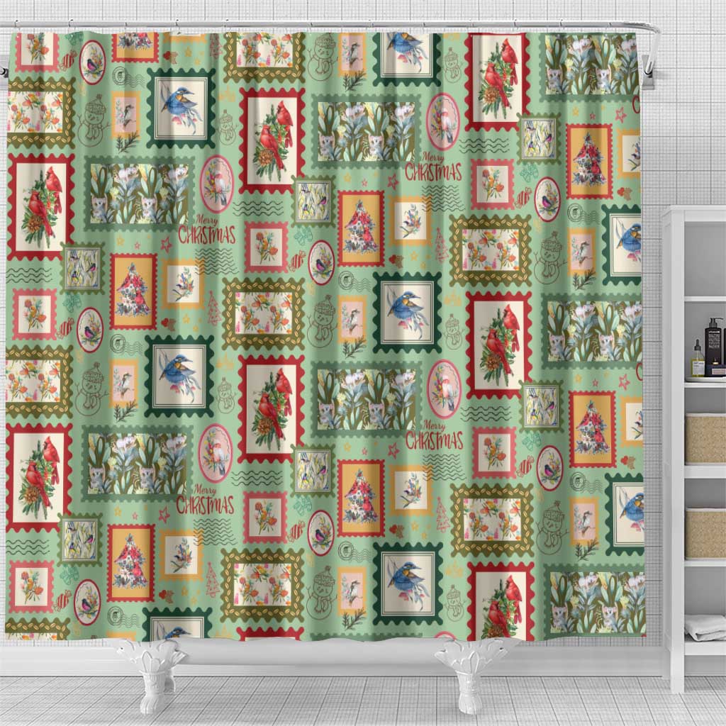 Aussie Birds Christmas La La Land Shower Curtain Green Vintage Stamp Edition - Aussie Hoodie