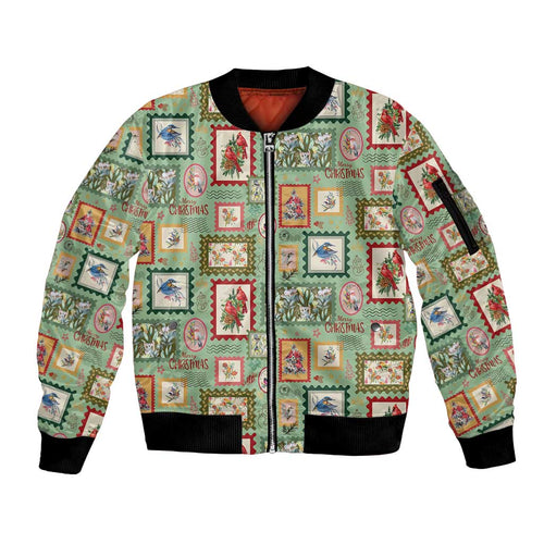 Aussie Birds Christmas La La Land Sleeve Zip Bomber Jacket Green Vintage Stamp Edition - Aussie Hoodie