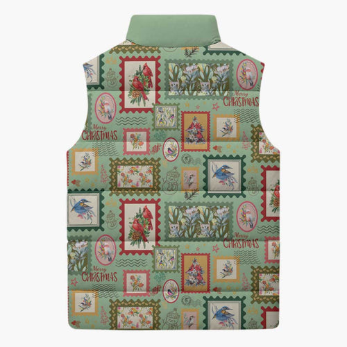Aussie Birds Christmas La La Land Sleeveless Puffer Jacket Green Vintage Stamp Edition - Aussie Hoodie