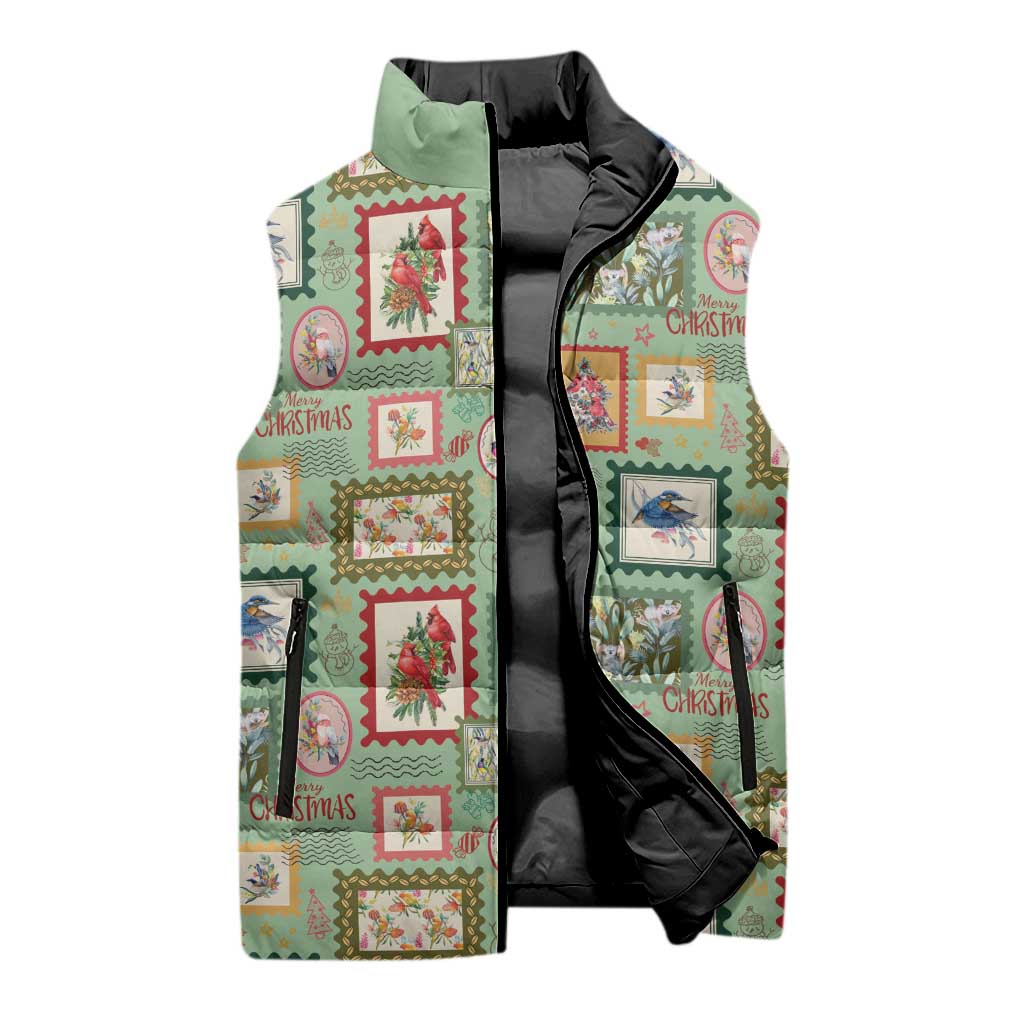 Aussie Birds Christmas La La Land Sleeveless Puffer Jacket Green Vintage Stamp Edition - Aussie Hoodie