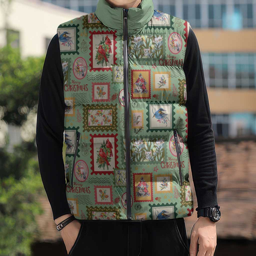 Aussie Birds Christmas La La Land Sleeveless Puffer Jacket Green Vintage Stamp Edition - Aussie Hoodie