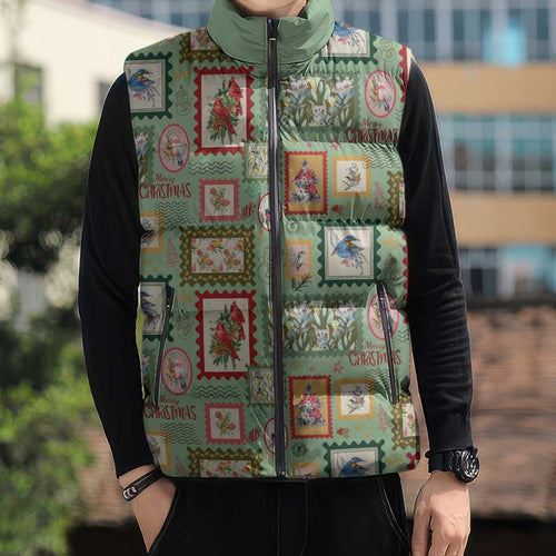 Aussie Birds Christmas La La Land Sleeveless Puffer Jacket Green Vintage Stamp Edition - Aussie Hoodie