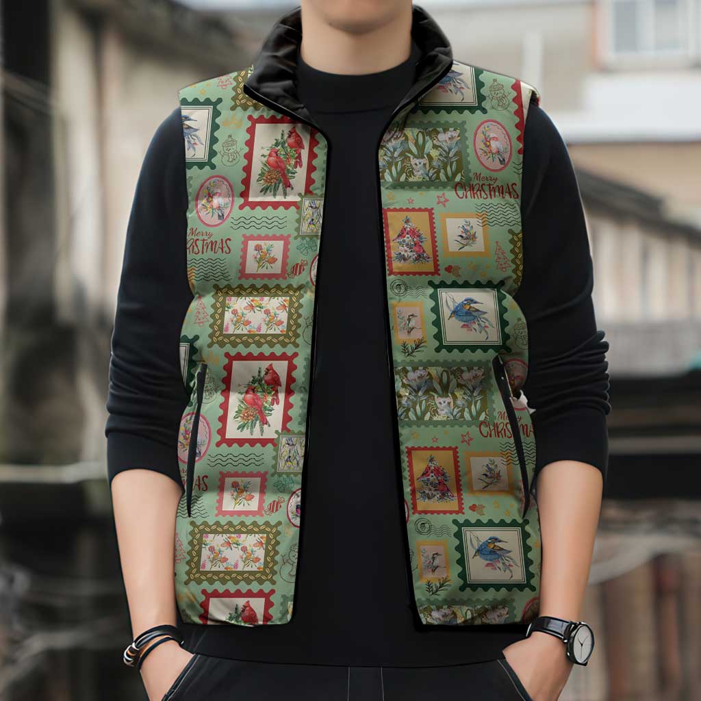 Aussie Birds Christmas La La Land Sleeveless Puffer Jacket Green Vintage Stamp Edition - Aussie Hoodie