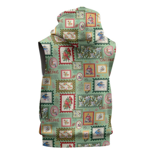 Aussie Birds Christmas La La Land Sleeveless Zip Hoodie Green Vintage Stamp Edition LT9